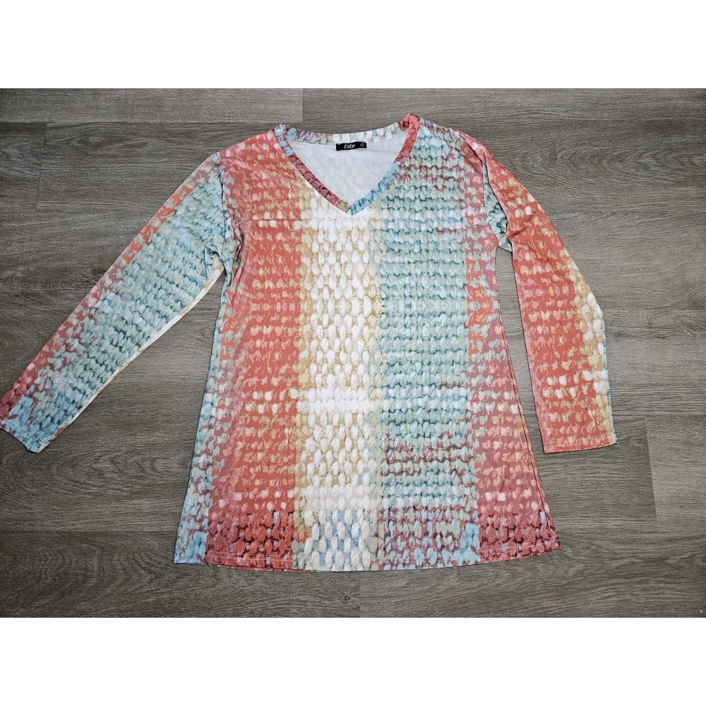 Lily by Firmiana Womens Multi Color Abstract Geometric V-Neck Tunic Top Medium